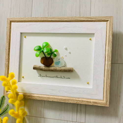 シーグラスアート 小鳥 ひとやすみ インテリア雑貨 北欧 パネル