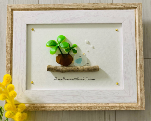 シーグラスアート 小鳥 ひとやすみ インテリア雑貨 北欧 パネル