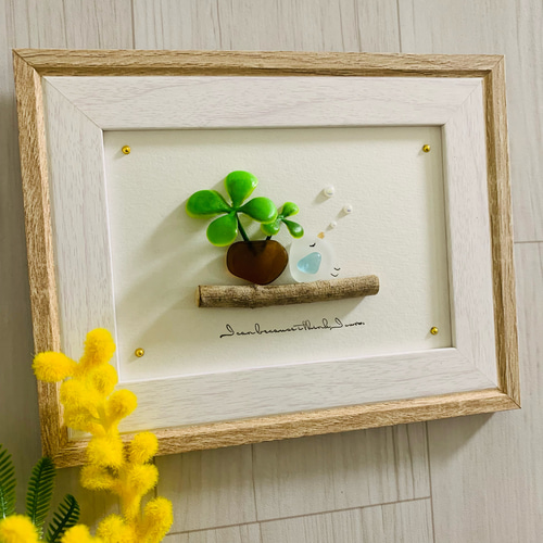 シーグラスアート 小鳥 ひとやすみ インテリア雑貨 北欧 パネル