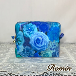 スクエアポーチ　ボックスポーチ　青い薔薇　ハンドメイド ボックスポーチ スクエアポーチ 青い薔薇 ポーチ Romin 通販 15413375