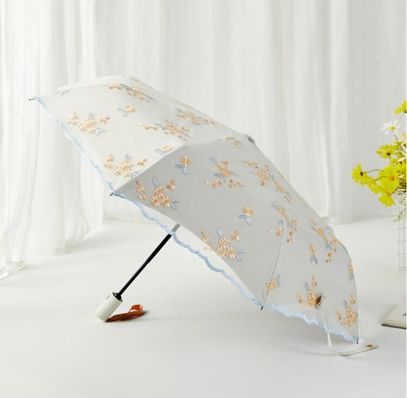 刺繍◆自動開閉 晴雨兼用傘 折りたたみ傘 8骨 花 6枚目の画像