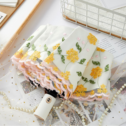 春色◇刺繍 自動開閉 晴雨兼用傘 折りたたみ傘 8骨 花 傘・日傘 Sakai