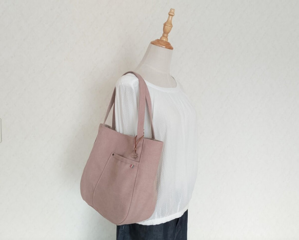 *新作*【春のお出かけ*デイリートート】スモーキーピンク*ヴィンテージ加工8号帆布 4枚目の画像