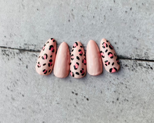 ネイルチップ　ヒョウ柄ネイル　アクセサリーネイル　リングネイル ネイルチップ ヒョウ柄 ピンク 大人可愛い ネイルチップ（つけ爪） Ati