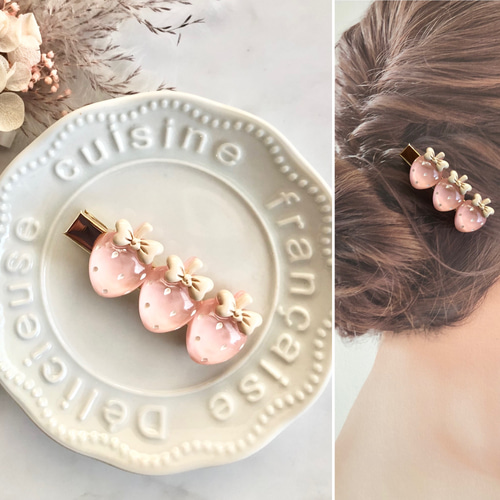いちご】イチゴ ヘアクリップ ゴールド シルバー フェイクフード 