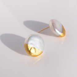 金箔珍珠 [耳環] 錢幣珍珠 12mmUP-半月- |14kgf 正式場合 第2張的照片