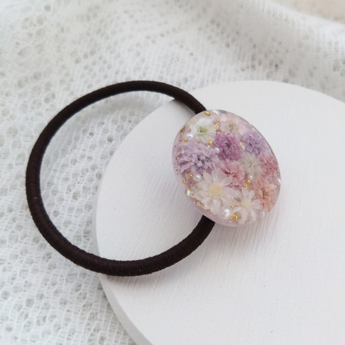 ヘアゴム レジン ハンドメイド かすみ草 ドライフラワー 押し花