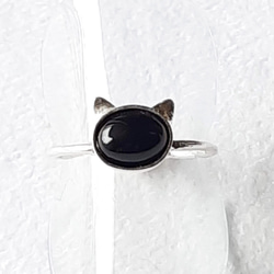 【限定プライスダウン】黒猫ちゃんのリング　ブラックオニキス　シルバー925　猫のアクセサリー　天然石 　 2枚目の画像