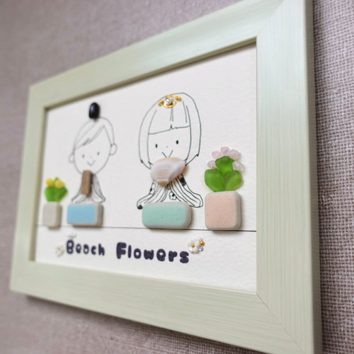 シーグラスアート「Beach Flowers8 ひな祭り」 イラスト kanny