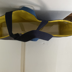 大きめバイカラーレッスンバッグと上履き入れセット　焦げ茶帆布ブルー切替　35×45サイズ　ループ付　持ち手濃紺　限定1 7枚目の画像