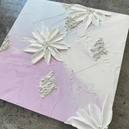 モダンアート 24×24㎝ 2枚set テクスチャーアート お花 現代