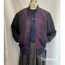 着物リメイク スカジャン 紫/黒 ジャケット TammyB 通販 15414542