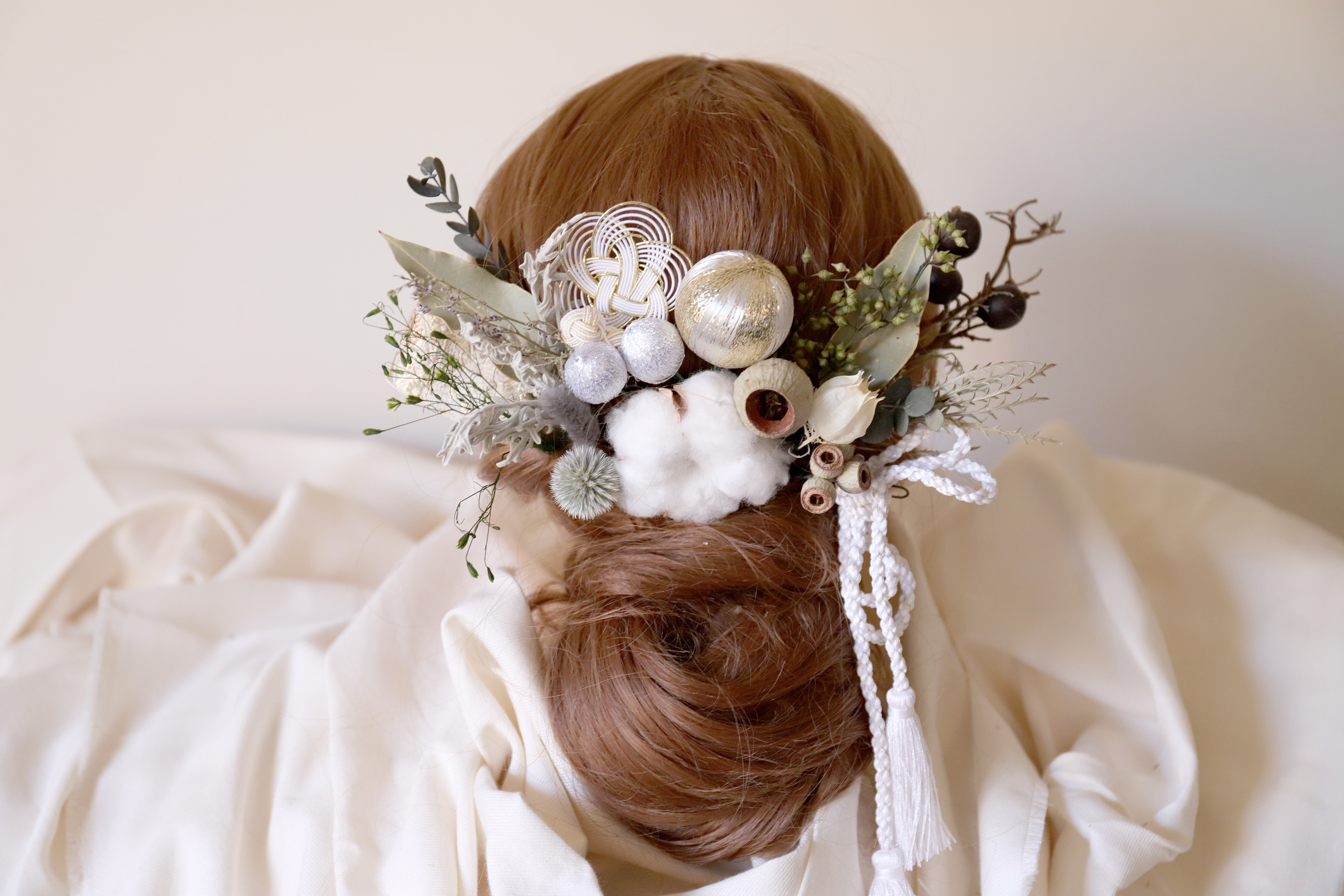 ◆Lサイズ◆ ボタニカルヘッドドレス（ナチュラルグリーン) 【ウェディング・成人式・卒業式・結納】 #952