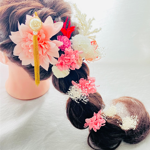 パール簪　卒業式髪飾り　結婚式髪飾り　成人式髪飾り　水引　金箔　袴　髪飾り パープルゴールドの水引髪飾り 成人式髪飾り 卒業式髪飾り 結婚式髪