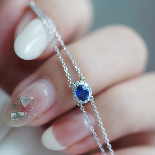 天然ダイヤモンド付きサファイアブレスレットk18 ブレスレット パール