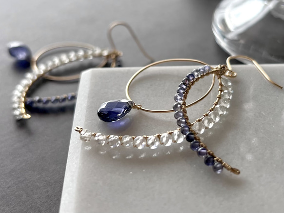 14kgfアイオライト・ニュアンスカラーオパールピアス/イヤリング