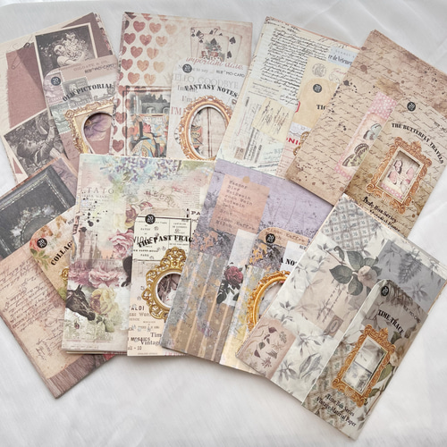 8種セット/各20枚綴りジャンクジャーナル紙モノコラージュ素材紙