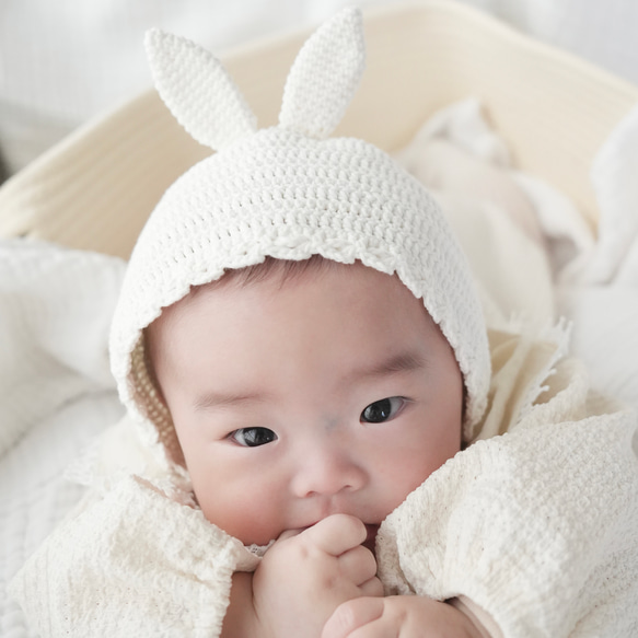 コットン100%☆うさみみベビーボンネット 新生児〜2歳サイズ コットン100%☆うさみみベビーボンネット 新生児〜2歳サイズ