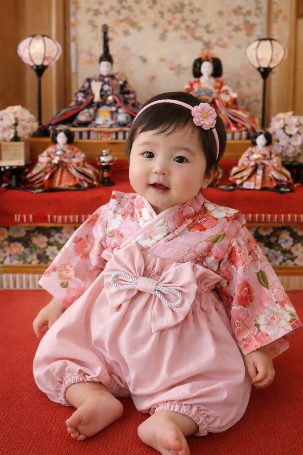 ベビー袴　和柄　桜文様✕ピンク