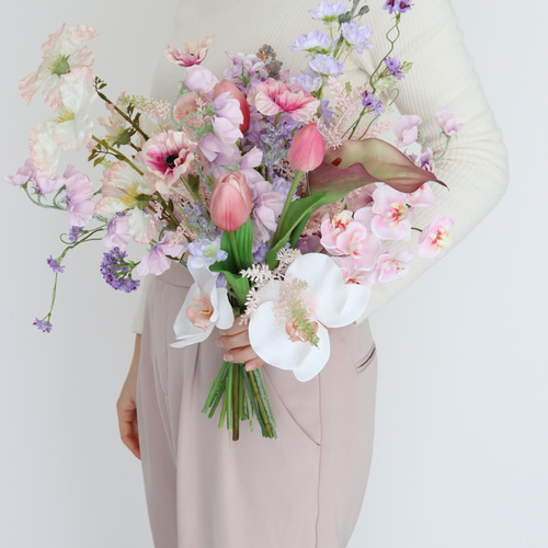 アネモネのピンク×パープル 上品な小花ブーケ ブートニア完成品 即日