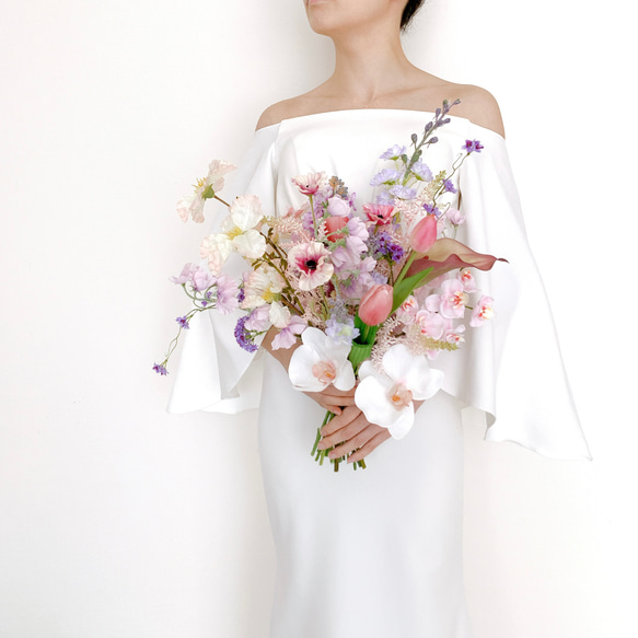 アネモネのピンク×パープル 上品な小花ブーケ ブートニア完成品 即日