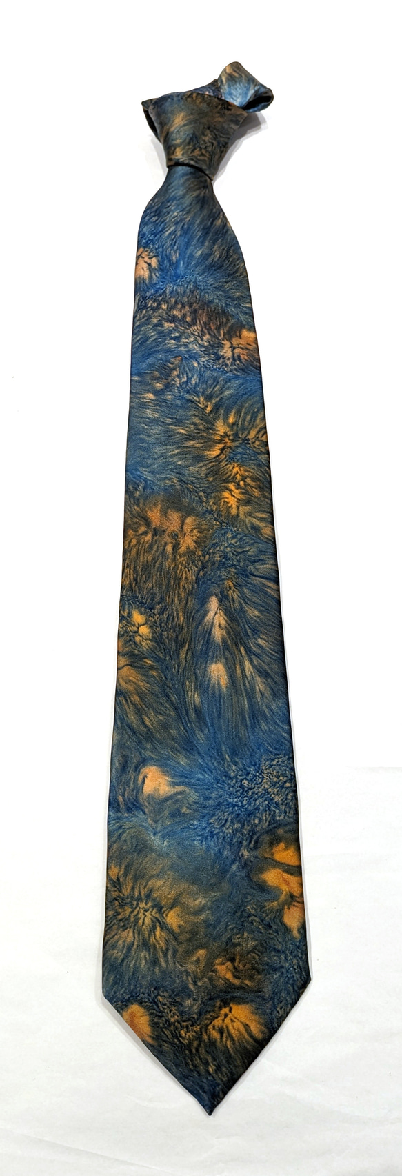 【一点物】墨流し染ネクタイ　オレンジ青緑-NN14 2枚目の画像