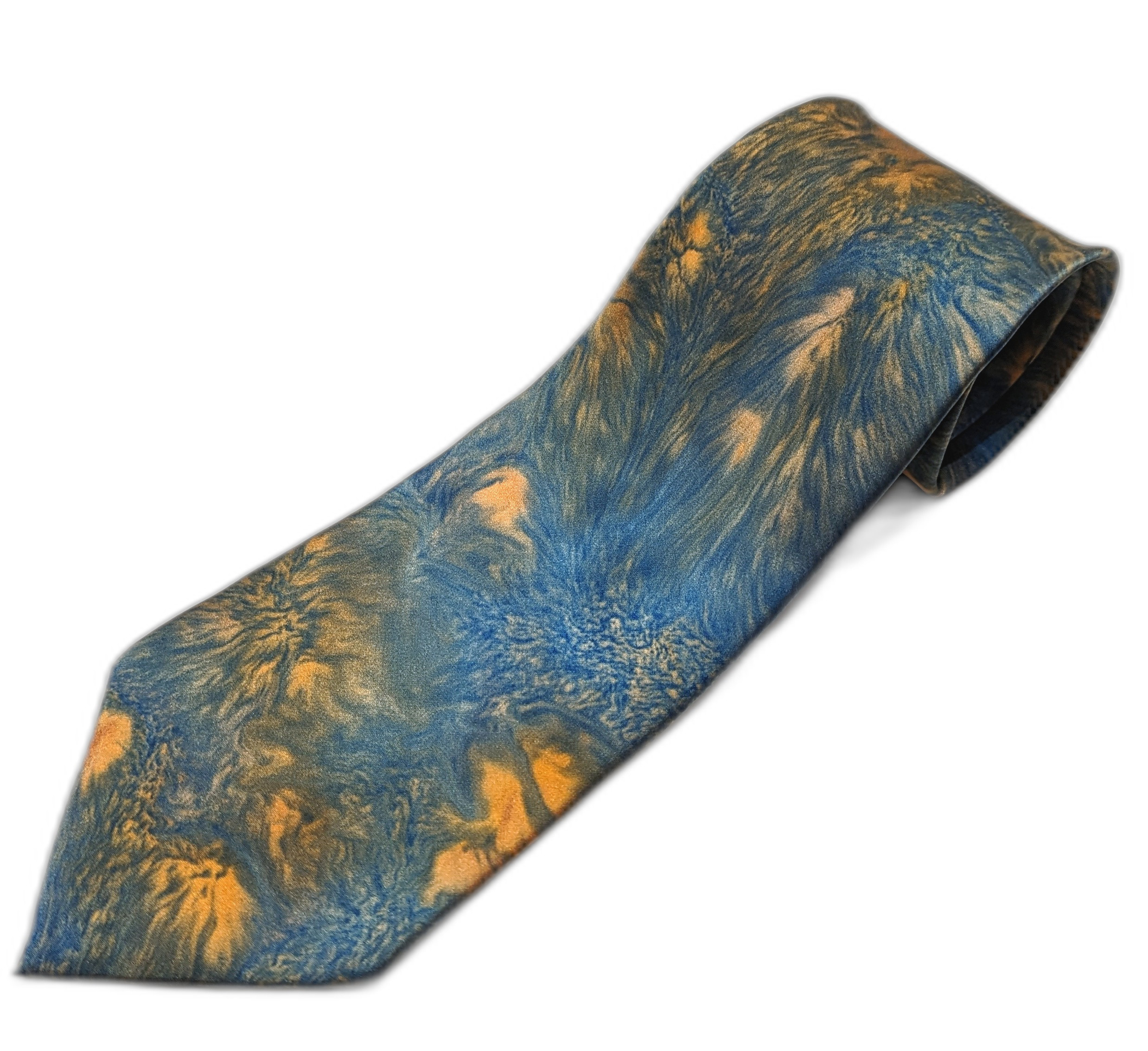 【一点物】墨流し染ネクタイ　オレンジ青緑-NN14