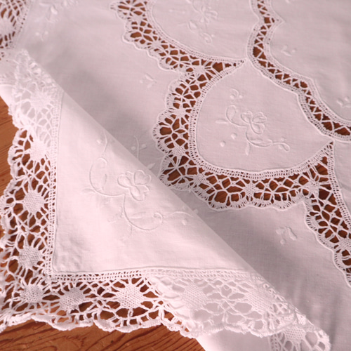 白の刺繍に爽やかなイメージのレースブラウス（生地） フランス