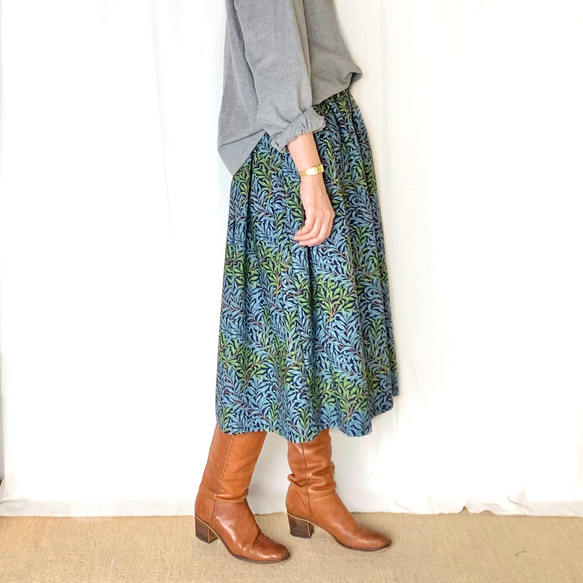 【人気】\\William Morris ウィローボウ// 選べるゴムサイズのスカート( GREEN×BLUE ) 4枚目の画像