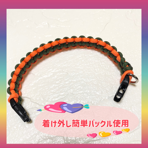 パラコード首輪　シックなブラック＆ホワイト　バックルタイプ　№040 パラコード首輪2点セット - パラコード幅広首輪&リードのWalkie