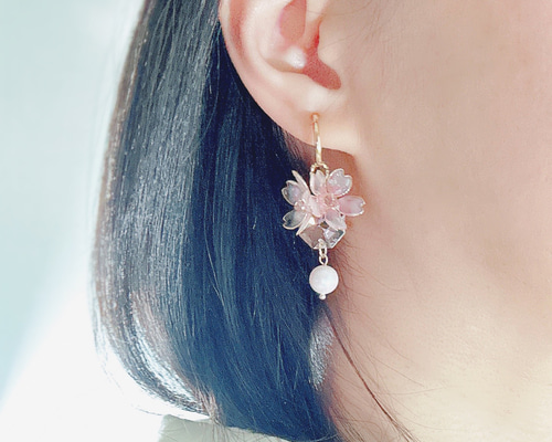 春爛漫 桜のピアス イヤリング イヤーカフ 両耳 イヤリング