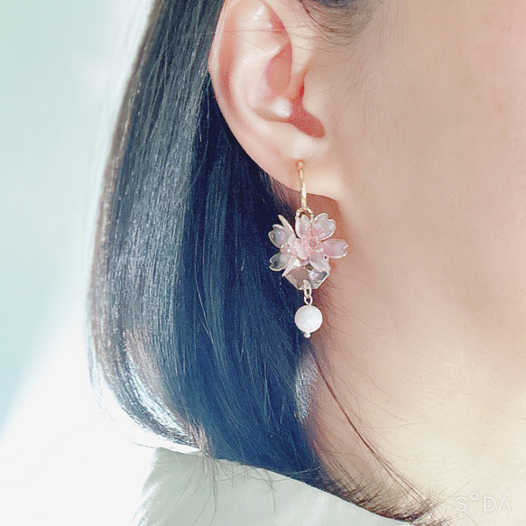 春爛漫 桜のピアス イヤリング イヤーカフ 両耳 イヤリング