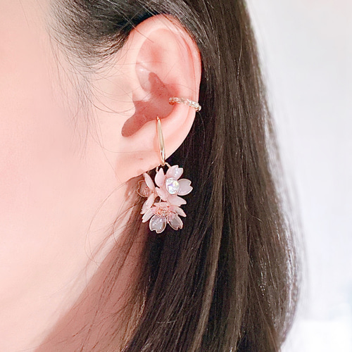 春爛漫 桜のピアス イヤリング イヤーカフ 両耳 イヤリング
