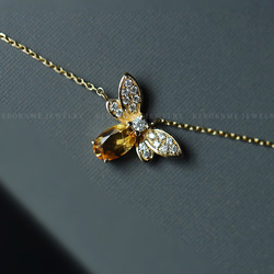 Little Bee 天然シトリン 蜂 K9 ゴールド ジルコニア キラキラ ラグジュアリー ネックレス レトロ 黄水晶 14枚目の画像