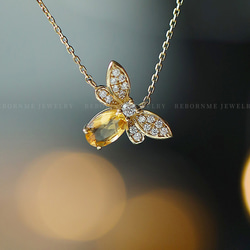 Little Bee 天然シトリン 蜂 K9 ゴールド ジルコニア キラキラ ラグジュアリー ネックレス レトロ 黄水晶 12枚目の画像