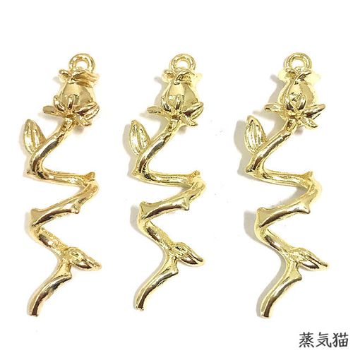 薔薇ひねりチャーム ゴールド 6個【つる薔薇の花 フラワーピアス