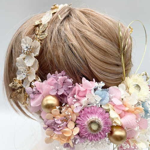 水引×紐×金箔×小枝カチューシャ パステルカラー ヘッドドレス