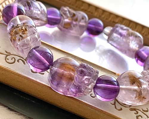 高品質カコクセナイトインアメジストブレスレット カコクセナイトインアメジスト 7.5mm 1連分 ブレスレット2本セット