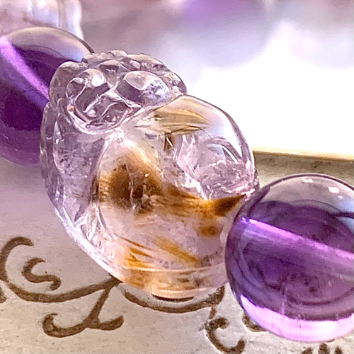 カコクセナイトインアメジストの貔貅とアメジストのブレスレット