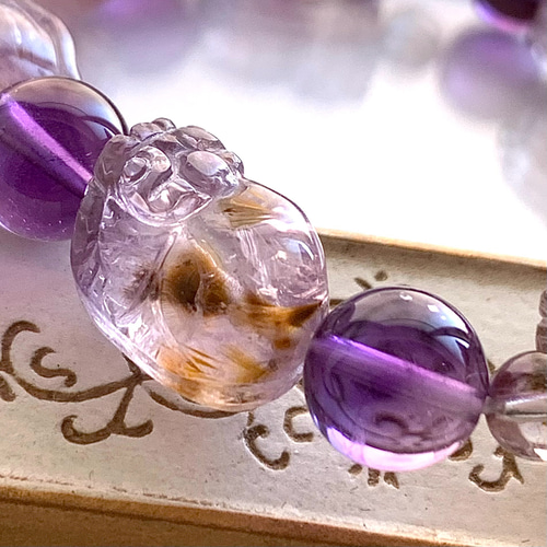 カコクセナイトインアメジストの貔貅とアメジストのブレスレット