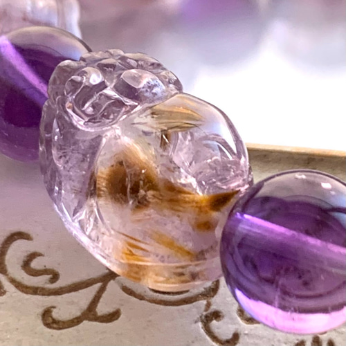 カコクセナイトインアメジストの貔貅とアメジストのブレスレット