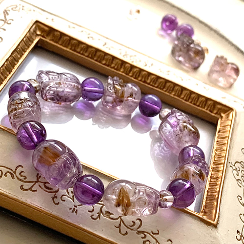 カコクセナイトインアメジストの貔貅とアメジストのブレスレット