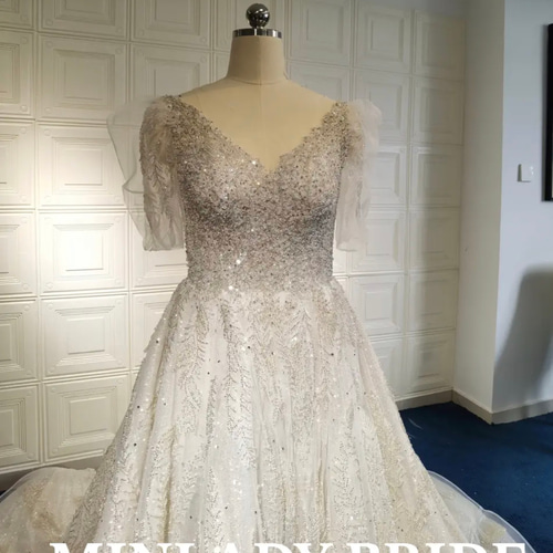 韓国風 リーフ刺繍 キラキラ ウェディングドレス ドレス MINLADY BRIDE 
