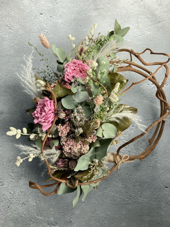 ラナンキュラスのナチュラルリース ドライフラワーリース