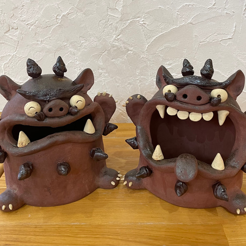 受注制作】特大シーサーの置き物（ペア） 陶器 笑う門には福来る