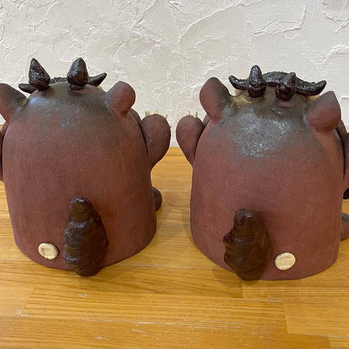 受注制作】特大シーサーの置き物（ペア） 陶器 笑う門には福来る