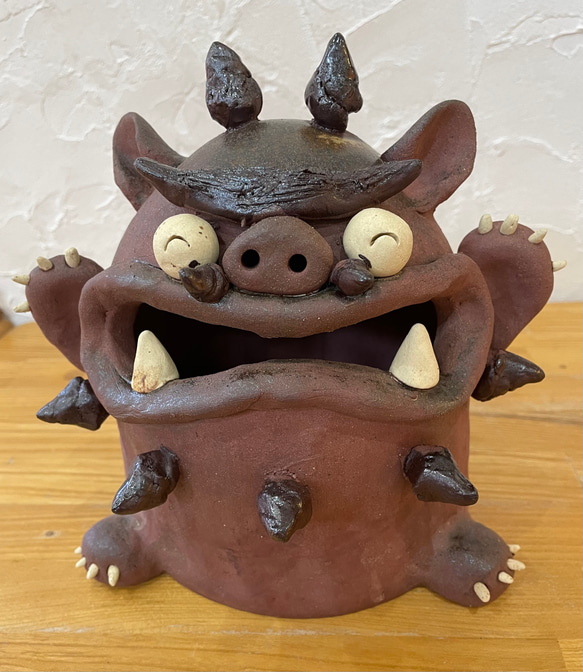 【受注制作】特大シーサーの置き物（ペア）　陶器　笑う門には福来る！　置物　玄関 受注制作