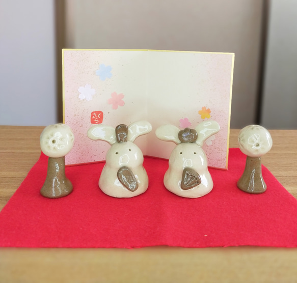 うさぎのお雛様飾り／木工インテリア