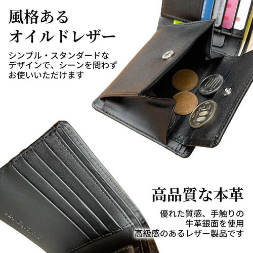 ペンギン】 牛革 二つ折り財布 メンズ オイルドレザー 父の日