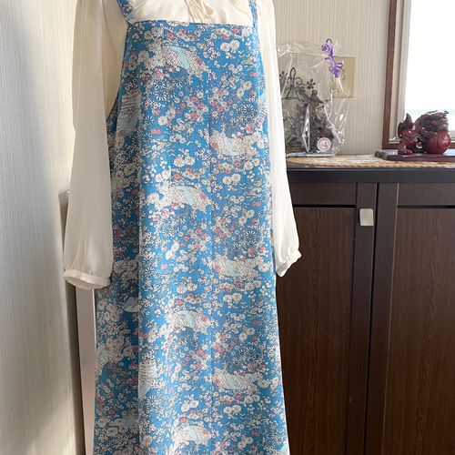 売り切れ在庫なし着物小紋 水色に小花模様 キャミワンピース